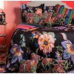 MacKenzie-Childs Jaipur Reversible Floral Stripe King Duvet Cover Black Mlti‎